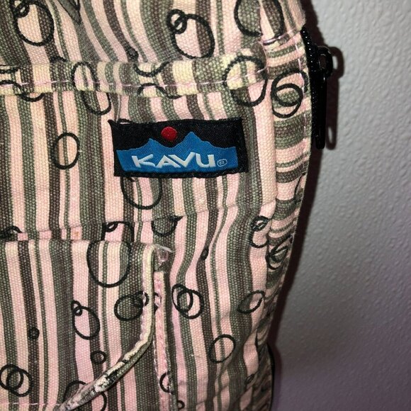 Kavu Pink Gray Striped Crossbody Strap Pockets Casual Canvas Sling Bag Purse - Picture 3 of 16